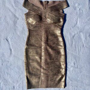 Herve Leger Paris Rose Gold Foil Dress - Size S